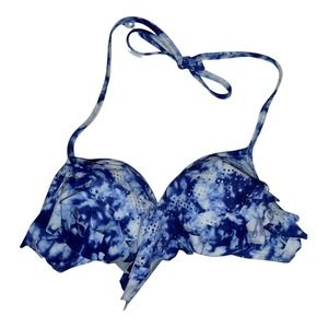 Victoria's Secret Pink PUSH UP Size S Small Swim Bikini Top Tie Dye Blue Cloud